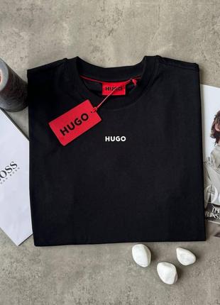 Футболка hugo boss чорна, чоловіча футболка, футболка, футболка з принтом, однотонна футболка хьюго бос