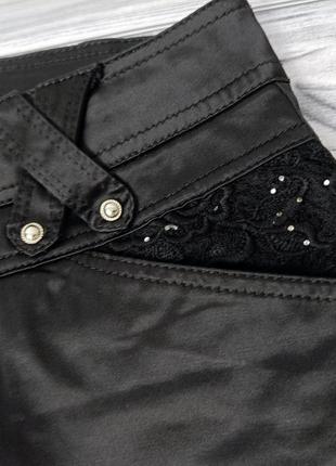 Черные атласные брюки женские р.46-48 брюки черные женские блестящие9 фото