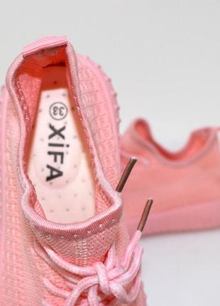 Рожеві трикотажні кросівки для дівчинки7 фото