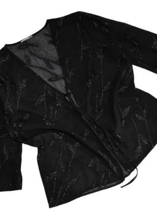 Женская накидка прозрачная черная на завязке с коротким рукавом