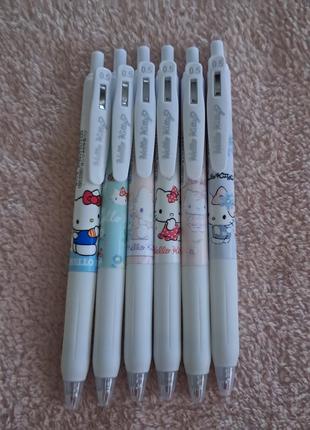 Набір гелевих чорних ручок з хеллоу кітті 6 шт. gel pens hello kitty sanrio