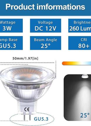Doright led gu5.3 mr16 spotlight bulb 12v - низьковольтний dc 12 вольт mr16 світлодіодні лампи 2 pin gu 5.3 світлодіодні лампочки3 фото