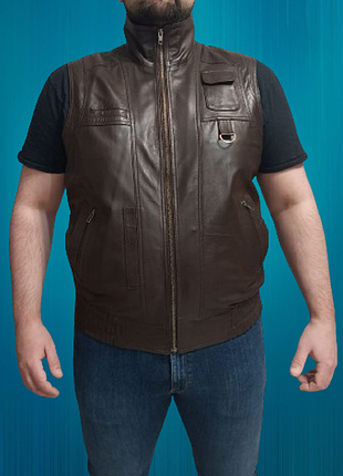 Чоловіча шкіряна з натуральної шкіри жилет батал розмір 62 64 байкерське мотоекіперування готична ку