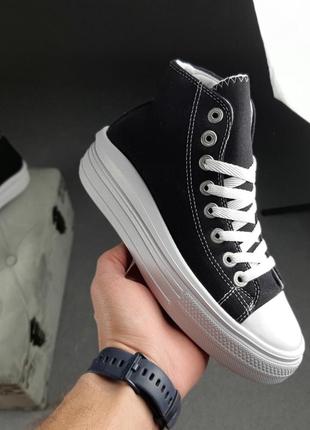 Женские кеды converse chuck taylor move high black white конверс черного с белым цветами2 фото