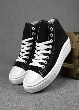 Женские кеды converse chuck taylor move high black white конверс черного с белым цветами1 фото