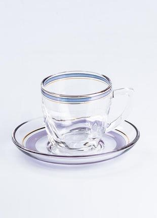 Чашки з блюдцем стеклянные прозрачные набор на 6 персон2 фото