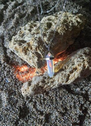 Кулон "опал" з ланцюжком у формі кристала шестигранника маятника9 фото