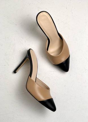 Мюлі, сабо, шльопанці з натуральної шкіри на підборах 10см