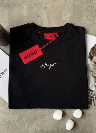 Футболка hugo boss чорна, чоловіча футболка, футболка, футболка з принтом, однотонна футболка хьюго бос