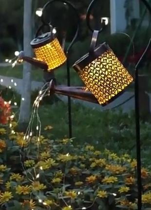 Газонный садовый светильник лейка на солнечной батарее2 фото