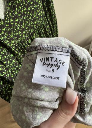 Платье миди длинное в зеленый vintage supply салатовый горох черный мам стиль mom style открытая спинка на завязки 100% вискоза4 фото