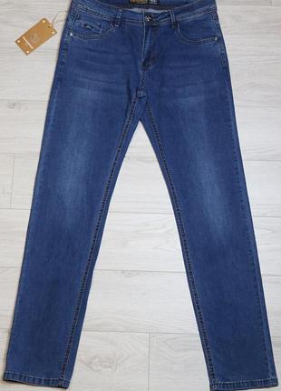 Джинсы мужские классические летние средней плотности синие с ровным покроем fangsida код-(8549) 34