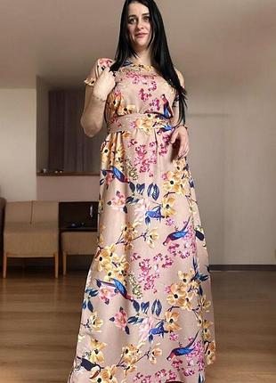 Летнее длинное платье в цветы 44-46,48-50,52-54,56-58,60-62