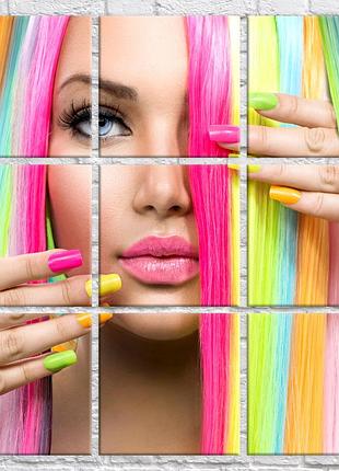 Модульная картина на холсте из 9-ти частей "девушка из салона"