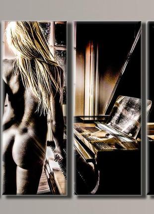 Модульная картина на холсте из 4-х частей "девушка у рояля"