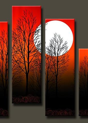 Модульная картина на холсте из 6-ти частей "дерево и луна"