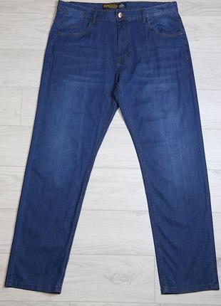 Джинсы мужские классические летние тонкие  баталы  синие с ровным покроем fangsida код-(3085)
