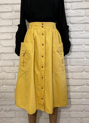 Яркая жёлтая юбка миди премиум класса alexander mcqueen расширенная на кнопках с карманами