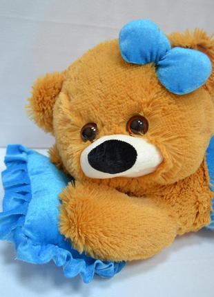 Мягкая игрушка мишка малышка 45 см медовая с голубым2 фото