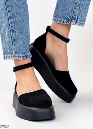 Стильные женские туфли с ремешком на платформе в черном цвете замшевые ❤️❤️❤️10 фото