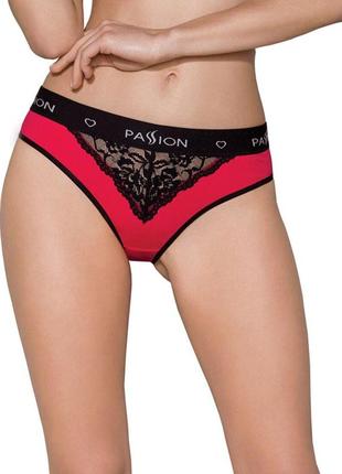 Трусики с широкой резинкой и кружевом passion ps001 panties red/black, size l