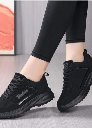 Лёгкие чёрные женские  кроссовки для бега, прогулки, спортивные, на шнуровке, новые, для улицы, весна, лето, осень,2 фото