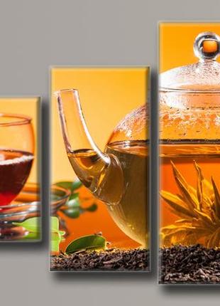 Модульная картина на холсте из 4-х частей "чай"