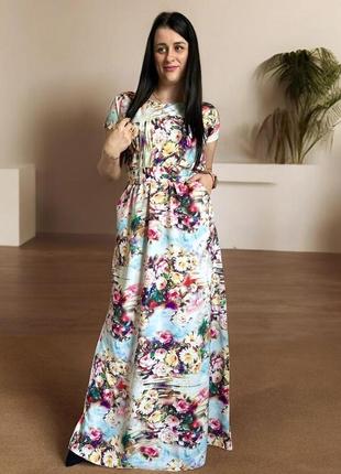 Летнее длинное платье в цветы 44-46,48-50,52-54,56-58,60-62