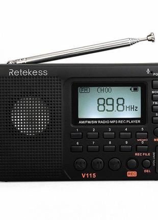 Радиоприемник retekess v115, mp3-плеер, диктофон, радио fm/am/sw