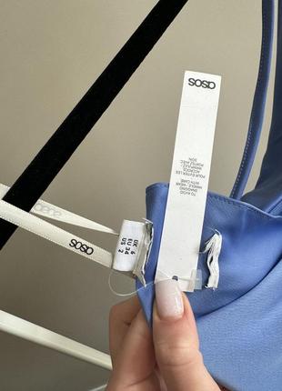 Блакитна сукня міді з розрізом на ніжку з відкритою спинкою asos з косими шлейками та з косою фальбанкою7 фото