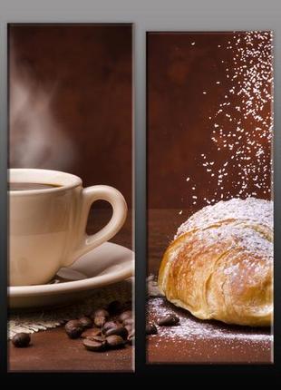 Модульная картина на холсте из 4-х частей "кофе с круасаном"