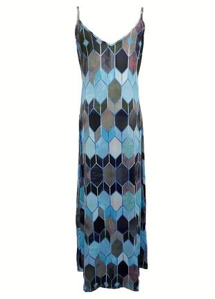 Довга легка блакитна сукня 65% бавовна в мозаїку на бретелях v виріз з сайту asos4 фото