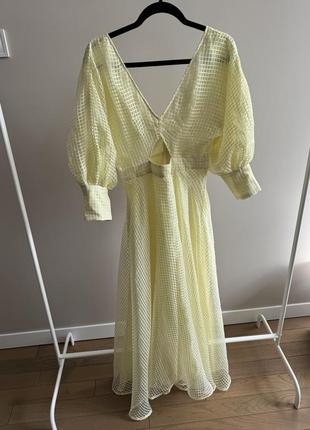 Ніжно жовта ніжно лимонна сукня в сітку як фатин з ґудзиками з v вирізом відкрита спинка asos нарядна міді довга5 фото