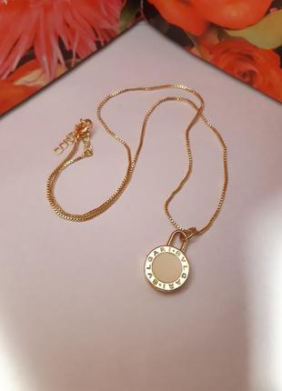Підвіска кулон bvlgari, молочна емаль, ланцюжок,
