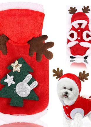 Костюм новогоднего оленя для собак resteq. теплый собачий костюм с подкладкой. одежда для собак. костюм для1 фото