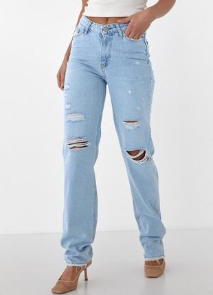 Рваные джинсы с высокой талией3 фото