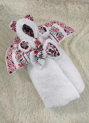Комбинезон + конверт одеяло тедди с принтом вышиванка для новорожденных девочек