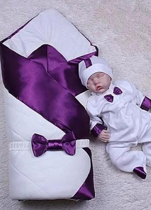 Демисезонный комплект beauty + корсар для новорожденных, фиолетовый1 фото