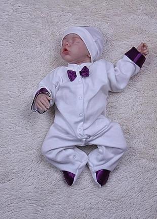 Демисезонный комплект beauty + корсар для новорожденных, фиолетовый4 фото