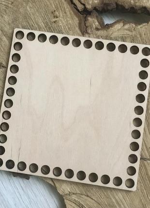 Фанерное донышко квадрат 14 см, основа для изготовления вязаных изделий из трикотажной пряжи или шнура1 фото