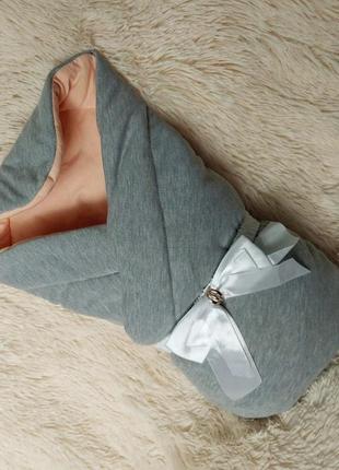 Демісезонний конверт mini для новонароджених, сірий з персиковим3 фото