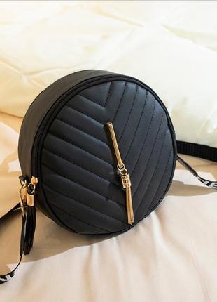 Женская модная сумка эко кожа  круглая черная1 фото