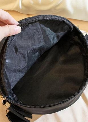 Женская модная сумка эко кожа  круглая черная7 фото