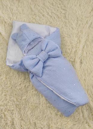 Демисезонный комплект для новорожденных, голубой муслин с глитером4 фото