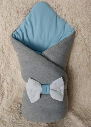 Демисезонный конверт mini для новорожденных, серый с голубым3 фото