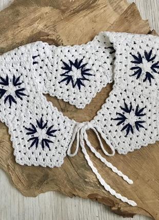 Воротник женский взрослый, мотив бабушкин квадрат, ручная работа крючком, к платью, рубашке