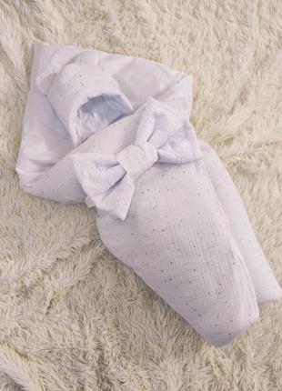 Демисезонный комплект для новорожденных, белый муслин с глитером4 фото