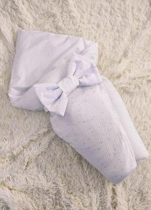 Демисезонный комплект для новорожденных, белый муслин с глитером5 фото