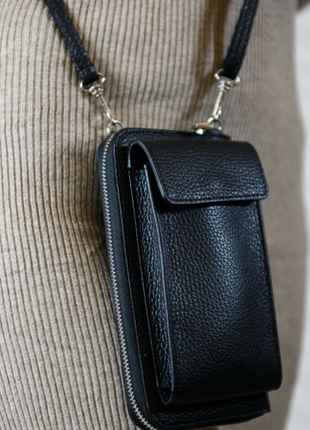 Женская кожаная сумка-кошелек через плечо "ricambio" черная2 фото