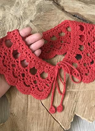 Ажурный воротничок юта, стильное кружево, ручная работа крючком, полухлопок, цвет...